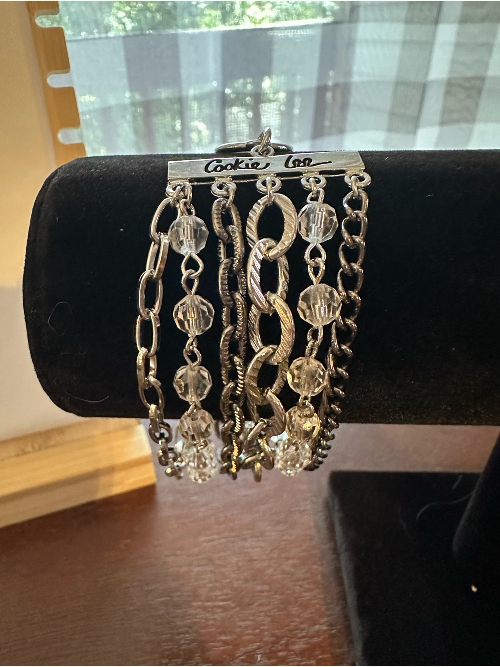 Cookie Lee Silver Multi-Chain Bracelet with Clear Crystal Beads